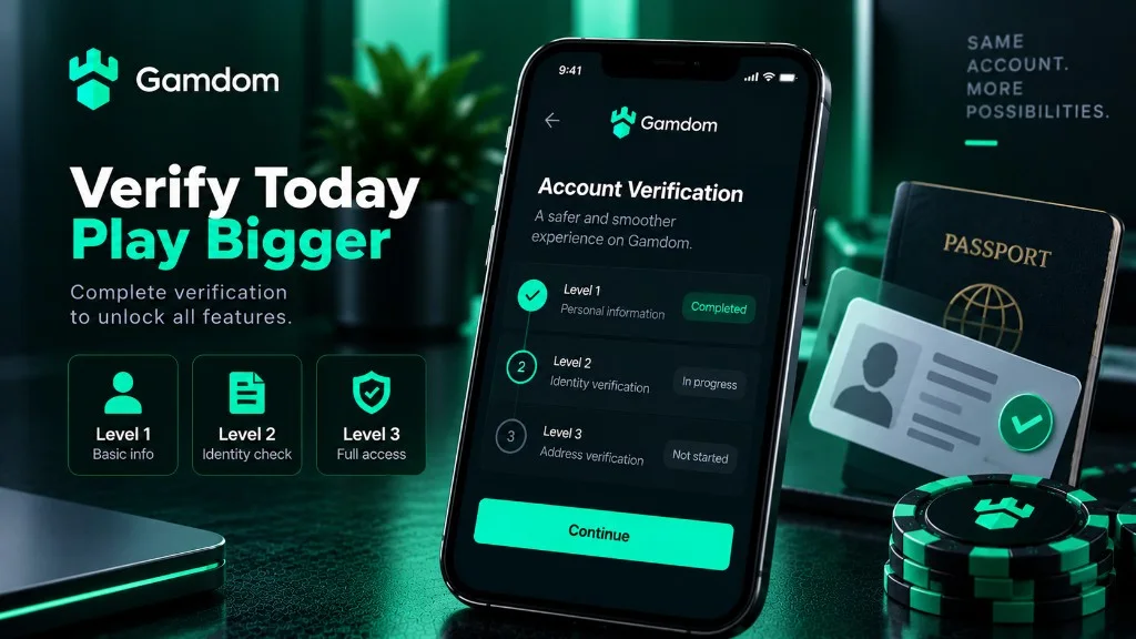 Gamdom account verification levels: basic info, identity check and full access